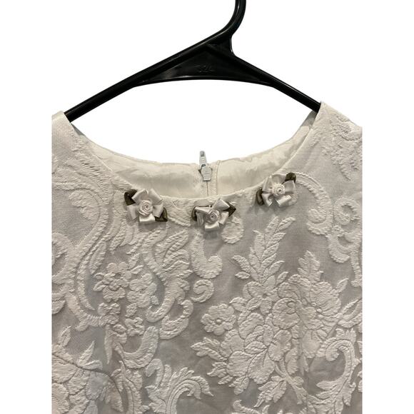 Vintage Jessica McClintock Girls Dress Size 8 White Embroidered Satin Formal - Picture 5 of 11